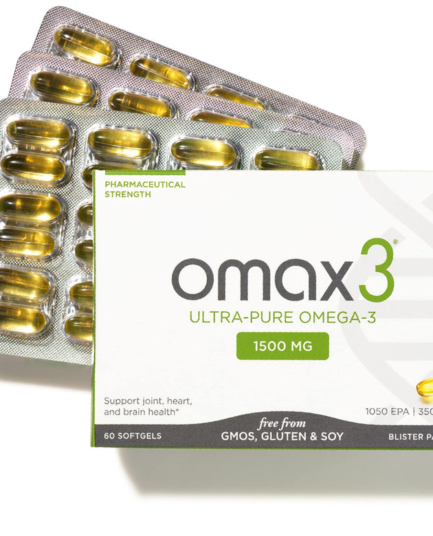 Omax3 Natural Omega 3 Fish Oil Pills 1500 MG EPA DHA - Omega3 Fatty Acid Muscle & Joint Support Supplements - Gluten Free, Wild Caught, Non GMO, 30-Day Supply Blister Packed (1 Box)