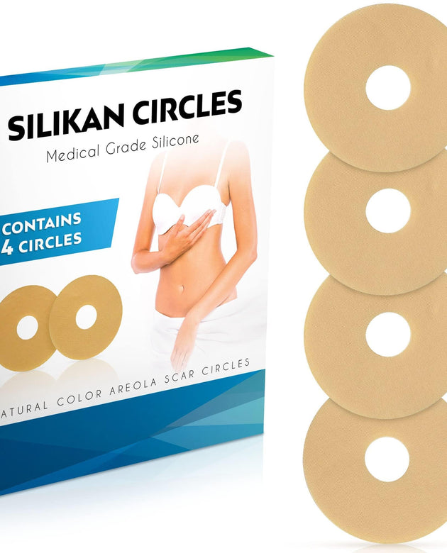 Areola Silicone Scar Gel Circles Sheets–2 Pair(4 Medical Grade Sheets)2mth Reusable Silicon Sheet/Disc Tape Strips Heal Restore Breast Surgery Nipple Scar Mastectomy Breast Reduction Supplies SILIKAN