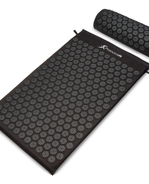 ProsourceFit Acupressure Mat and Pillow Set for Back/Neck Pain Relief and Muscle Relaxation, Large - Black/Black