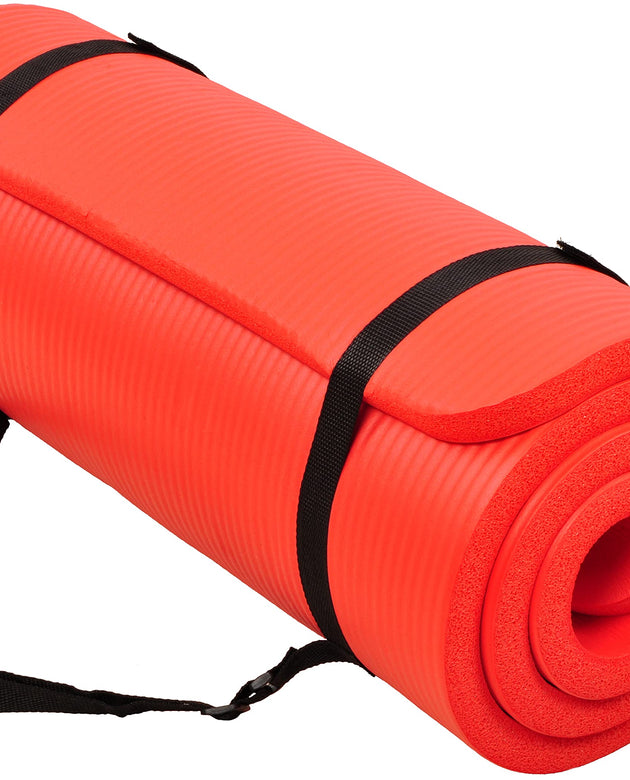 BalanceFrom All-Purpose 1-Inch Extra Thick High Density Anti-Tear Exercise Yoga Mat with Carrying Strap (Red)