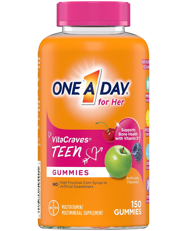 One A Day Teen for Her Multivitamin Gummies, Gummy Multivitamins with Vitamin A, C, D, E and Zinc for Immune Health Support, Physical Energy & more, 150 Count