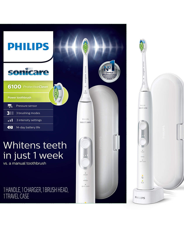 Philips Sonicare ProtectiveClean 6100 Rechargeable Electric Power Toothbrush, White, HX6877/21