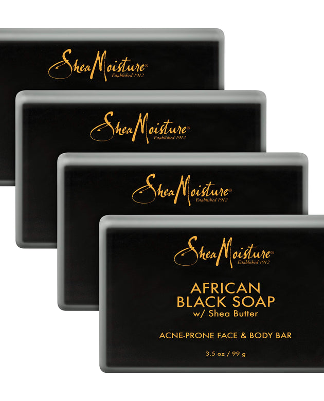 SheaMoisture Face and Body Bar for Oily, Blemish-Prone Skin African Black Soap Paraben Free 3.5 oz 4 Count, facial cleanser