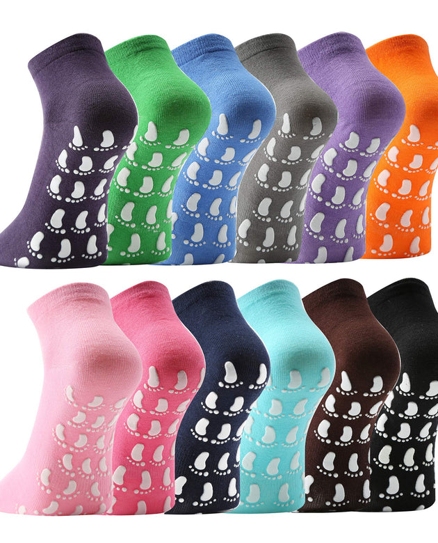 jeuhut Pilates Grip Socks for Women 12 Pairs Non Slip Yoga Barre Socks Sticky Hospital Socks Slipper Socks