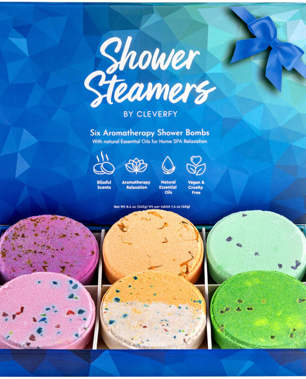 Cleverfy Shower Steamers Aromatherapy - Variety Pack of 6 Shower Bombs with Essential Oils. Personal Care and Relaxation Birthday Gifts for Women and Men. Blue Set