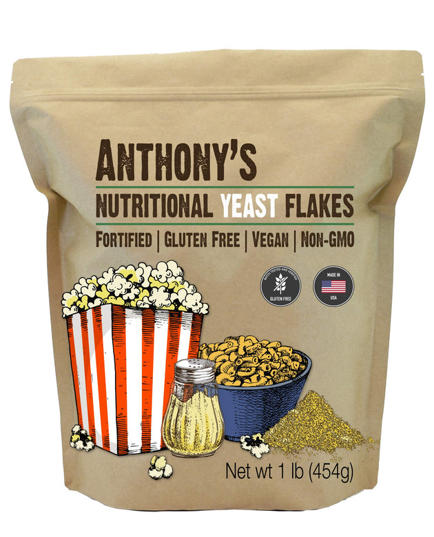 Anthony's Premium Nutritional Yeast Flakes, 1 lb, Fortified, Gluten Free, Non GMO, Vegan